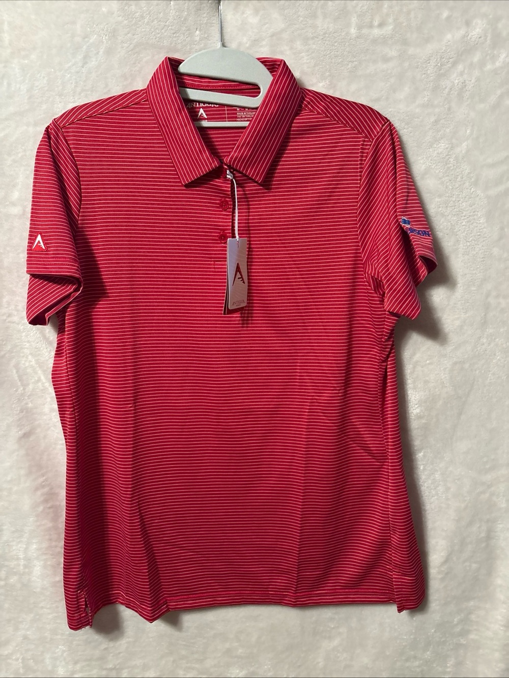 NWT Antigua Red Striped Short Sleeve Polo